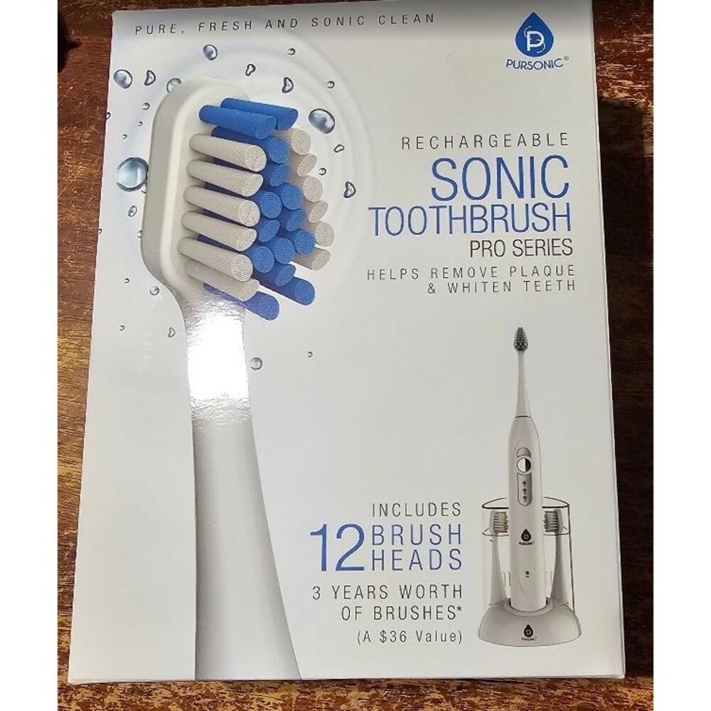 Pursonic S430 Sonic Toothbrush White + 12 Sealed Brush Heads NIHM battery NWT